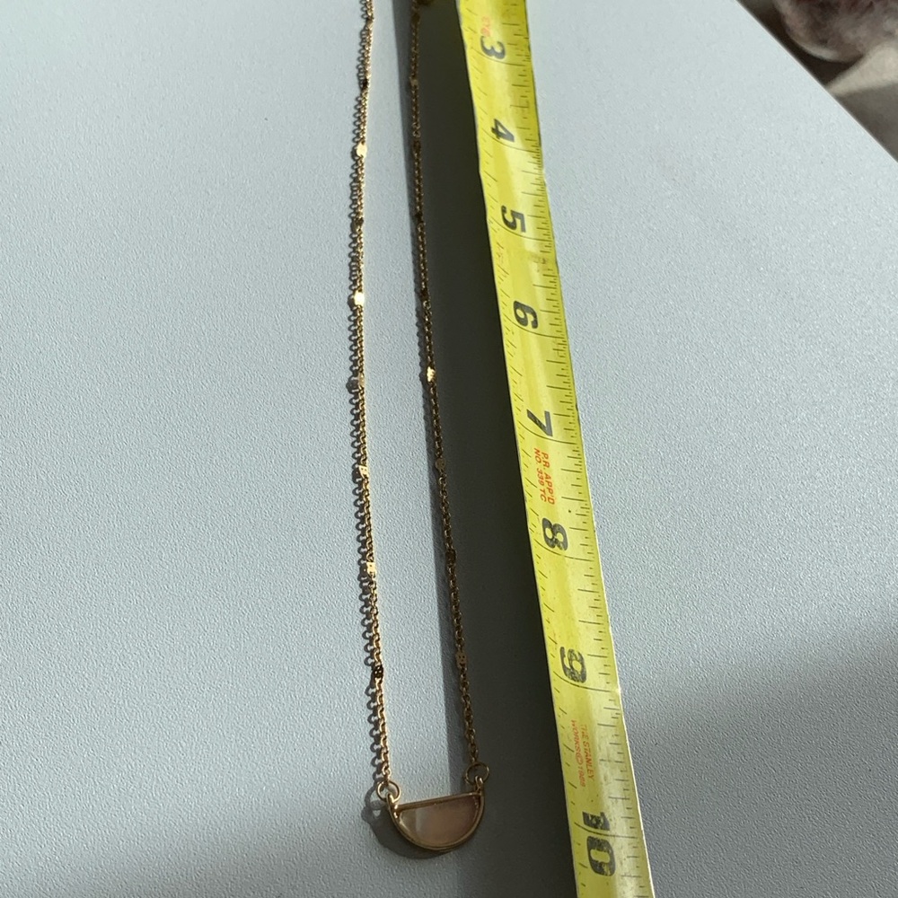 Small Gold Tone Necklace with Peachy Cream Stone Pendant - Picture 7 of 8